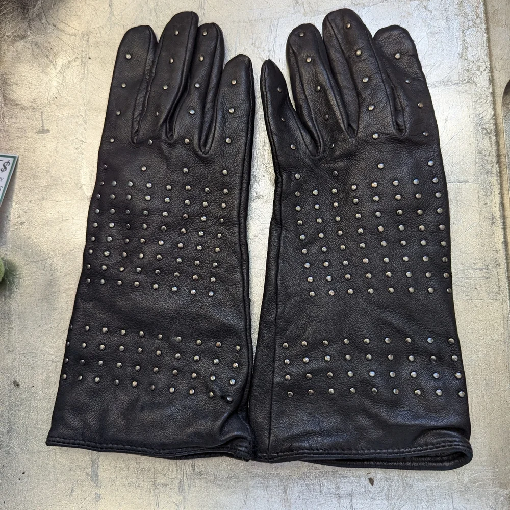 🖤 Echo Leather S Gloves Vintage Studded Metal Whimsigoth Cashmere Sheepskin